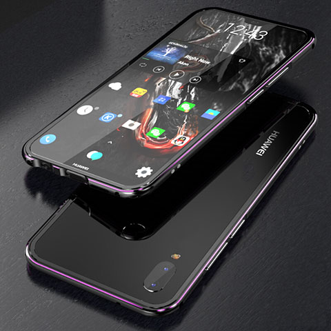 Funda Bumper Lujo Marco de Aluminio Espejo 360 Grados Carcasa M02 para Huawei P20 Lite Morado