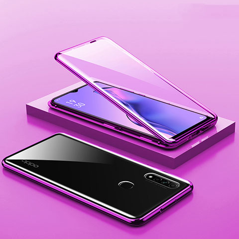 Funda Bumper Lujo Marco de Aluminio Espejo 360 Grados Carcasa M02 para Oppo A31 Morado