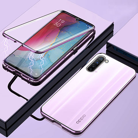 Funda Bumper Lujo Marco de Aluminio Espejo 360 Grados Carcasa M02 para Oppo Find X2 Lite Morado