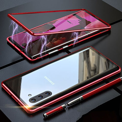 Funda Bumper Lujo Marco de Aluminio Espejo 360 Grados Carcasa M02 para Samsung Galaxy Note 10 5G Rojo