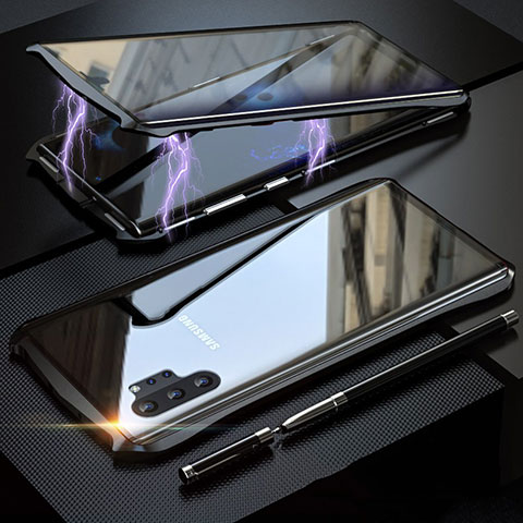 Funda Bumper Lujo Marco de Aluminio Espejo 360 Grados Carcasa M02 para Samsung Galaxy Note 10 Plus 5G Negro