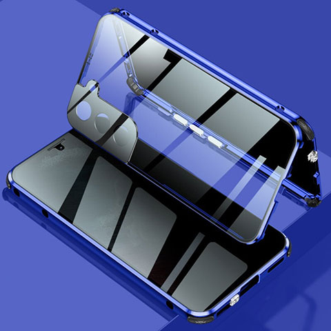 Funda Bumper Lujo Marco de Aluminio Espejo 360 Grados Carcasa M02 para Samsung Galaxy S22 5G Azul