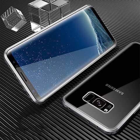 Funda Bumper Lujo Marco de Aluminio Espejo 360 Grados Carcasa M02 para Samsung Galaxy S8 Plata