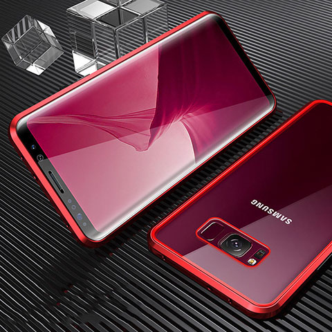 Funda Bumper Lujo Marco de Aluminio Espejo 360 Grados Carcasa M02 para Samsung Galaxy S8 Plus Rojo
