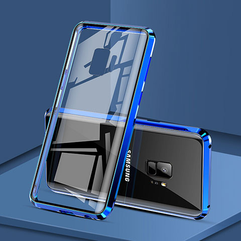 Funda Bumper Lujo Marco de Aluminio Espejo 360 Grados Carcasa M02 para Samsung Galaxy S9 Azul