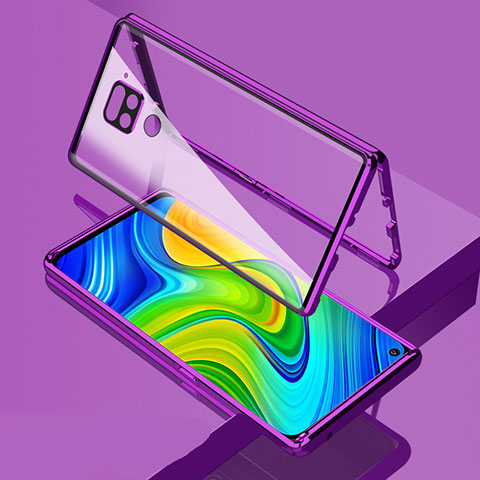 Funda Bumper Lujo Marco de Aluminio Espejo 360 Grados Carcasa M02 para Xiaomi Redmi Note 9 Morado