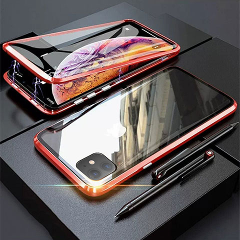 Funda Bumper Lujo Marco de Aluminio Espejo 360 Grados Carcasa M03 para Apple iPhone 11 Rojo