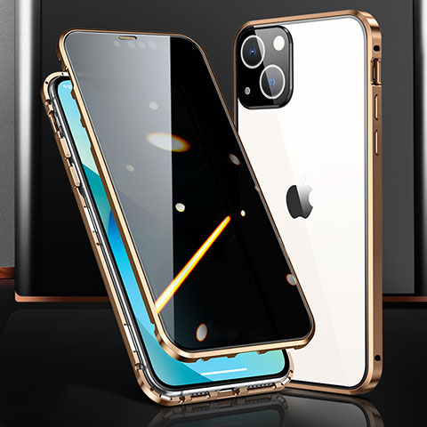 Funda Bumper Lujo Marco de Aluminio Espejo 360 Grados Carcasa M03 para Apple iPhone 14 Plus Oro