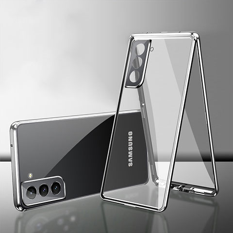 Funda Bumper Lujo Marco de Aluminio Espejo 360 Grados Carcasa M03 para Samsung Galaxy S21 Plus 5G Plata