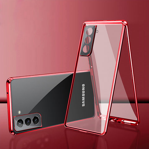 Funda Bumper Lujo Marco de Aluminio Espejo 360 Grados Carcasa M03 para Samsung Galaxy S21 Plus 5G Rojo