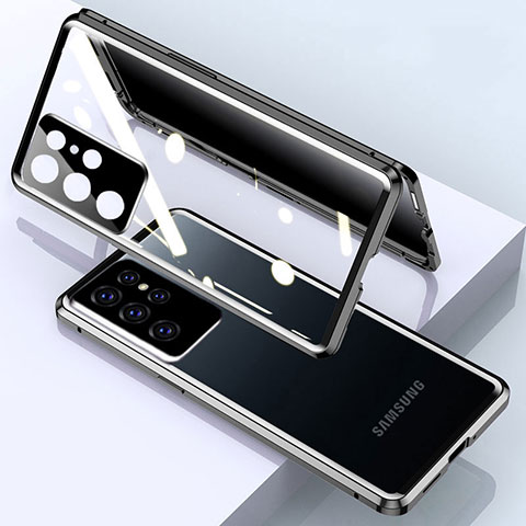 Funda Bumper Lujo Marco de Aluminio Espejo 360 Grados Carcasa M03 para Samsung Galaxy S21 Ultra 5G Negro