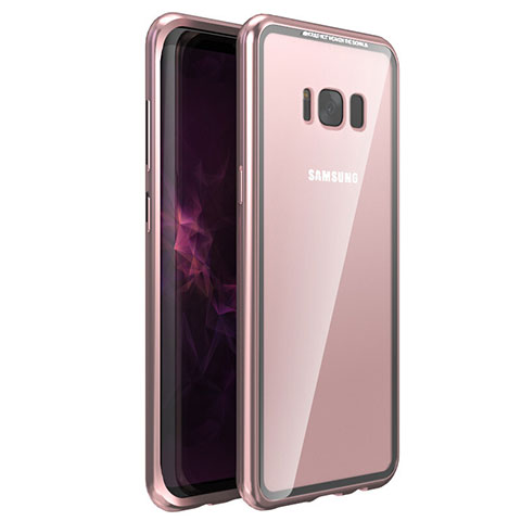 Funda Bumper Lujo Marco de Aluminio Espejo 360 Grados Carcasa M03 para Samsung Galaxy S8 Plus Oro Rosa