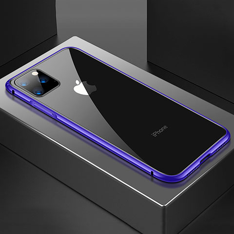 Funda Bumper Lujo Marco de Aluminio Espejo 360 Grados Carcasa M04 para Apple iPhone 11 Pro Morado