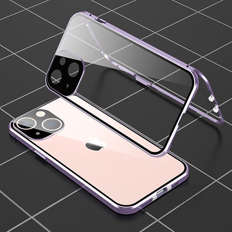 Funda Bumper Lujo Marco de Aluminio Espejo 360 Grados Carcasa M04 para Apple iPhone 13 Mini Morado