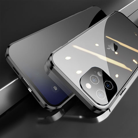 Funda Bumper Lujo Marco de Aluminio Espejo 360 Grados Carcasa M04 para Apple iPhone 14 Pro Max Negro