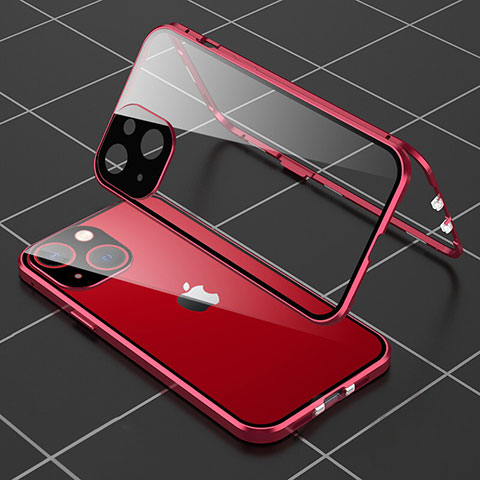 Funda Bumper Lujo Marco de Aluminio Espejo 360 Grados Carcasa M04 para Apple iPhone 14 Rojo