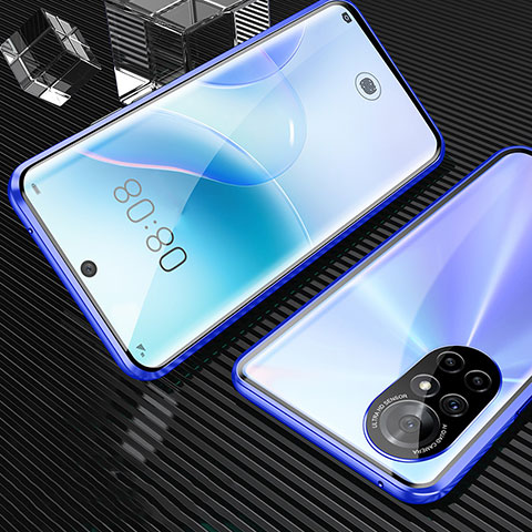 Funda Bumper Lujo Marco de Aluminio Espejo 360 Grados Carcasa M04 para Huawei Nova 8 5G Azul