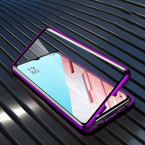 Funda Bumper Lujo Marco de Aluminio Espejo 360 Grados Carcasa M04 para Oppo Reno3 Morado