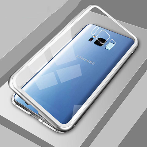 Funda Bumper Lujo Marco de Aluminio Espejo 360 Grados Carcasa M04 para Samsung Galaxy S8 Plata