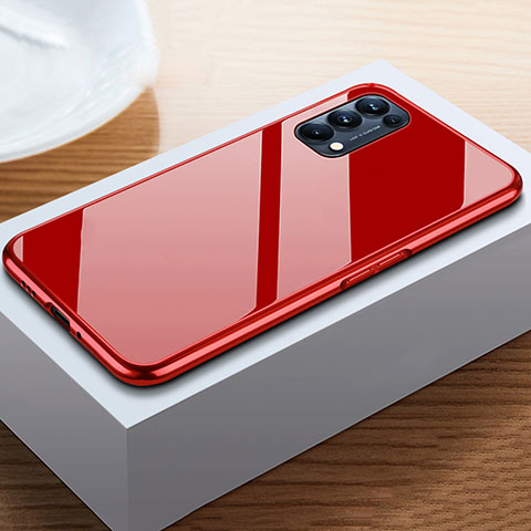 Funda Bumper Lujo Marco de Aluminio Espejo 360 Grados Carcasa M05 para Oppo Find X3 Lite 5G Rojo