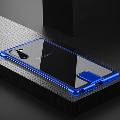Funda Bumper Lujo Marco de Aluminio Espejo 360 Grados Carcasa M05 para Samsung Galaxy Note 10 Azul