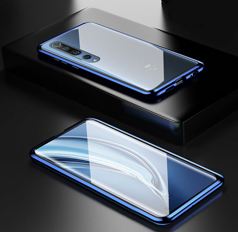 Funda Bumper Lujo Marco de Aluminio Espejo 360 Grados Carcasa M05 para Xiaomi Mi 10 Pro Azul
