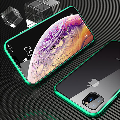 Funda Bumper Lujo Marco de Aluminio Espejo 360 Grados Carcasa M06 para Apple iPhone 11 Pro Max Verde