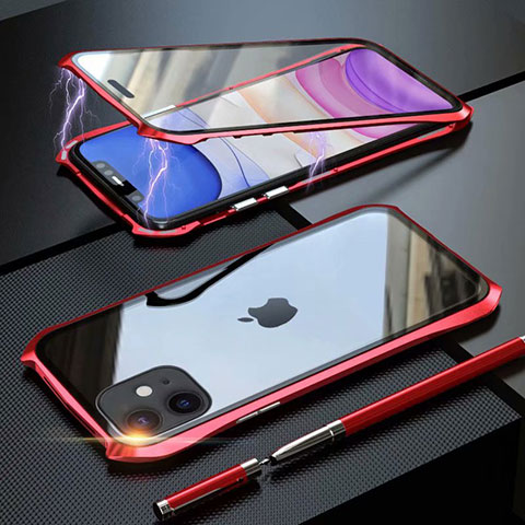 Funda Bumper Lujo Marco de Aluminio Espejo 360 Grados Carcasa M06 para Apple iPhone 11 Rojo