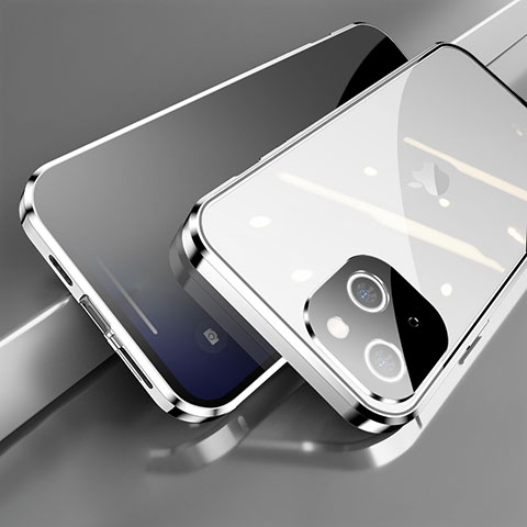Funda Bumper Lujo Marco de Aluminio Espejo 360 Grados Carcasa M06 para Apple iPhone 13 Mini Plata