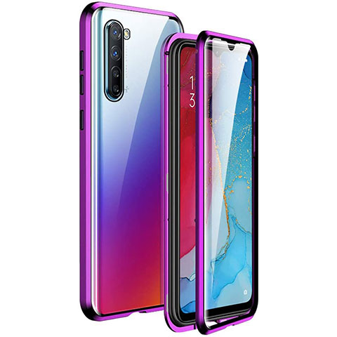 Funda Bumper Lujo Marco de Aluminio Espejo 360 Grados Carcasa M06 para Oppo Find X2 Lite Morado