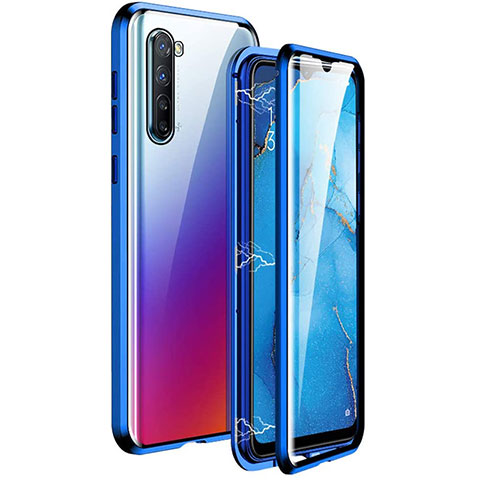 Funda Bumper Lujo Marco de Aluminio Espejo 360 Grados Carcasa M06 para Oppo Reno3 Azul