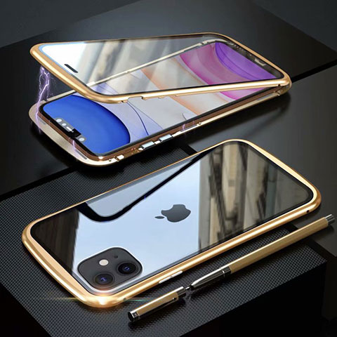 Funda Bumper Lujo Marco de Aluminio Espejo 360 Grados Carcasa M07 para Apple iPhone 11 Oro