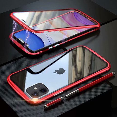 Funda Bumper Lujo Marco de Aluminio Espejo 360 Grados Carcasa M07 para Apple iPhone 11 Rojo