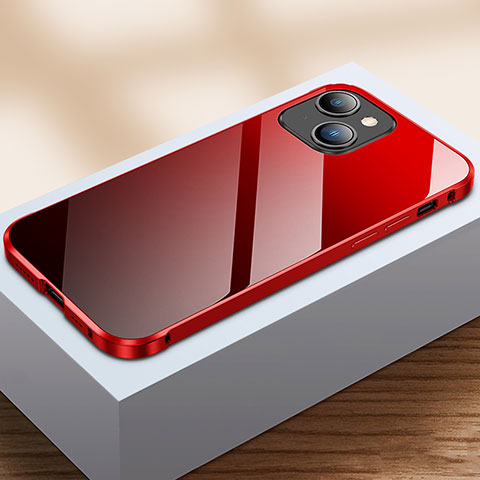 Funda Bumper Lujo Marco de Aluminio Espejo 360 Grados Carcasa M07 para Apple iPhone 13 Mini Rojo y Negro