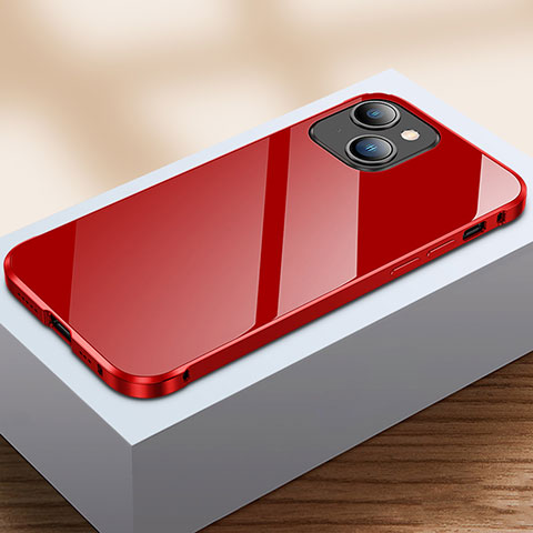 Funda Bumper Lujo Marco de Aluminio Espejo 360 Grados Carcasa M07 para Apple iPhone 13 Rojo