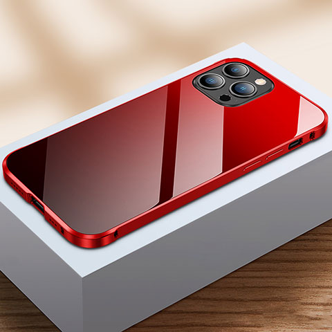 Funda Bumper Lujo Marco de Aluminio Espejo 360 Grados Carcasa M07 para Apple iPhone 15 Pro Rojo y Negro