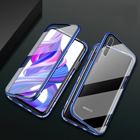 Funda Bumper Lujo Marco de Aluminio Espejo 360 Grados Carcasa M07 para Huawei Honor 9X Pro Azul