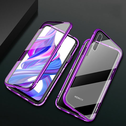 Funda Bumper Lujo Marco de Aluminio Espejo 360 Grados Carcasa M07 para Huawei Honor 9X Pro Morado