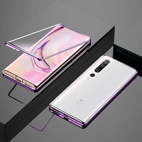 Funda Bumper Lujo Marco de Aluminio Espejo 360 Grados Carcasa M07 para Xiaomi Mi 10 Pro Morado