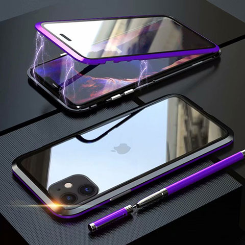 Funda Bumper Lujo Marco de Aluminio Espejo 360 Grados Carcasa M08 para Apple iPhone 11 Morado