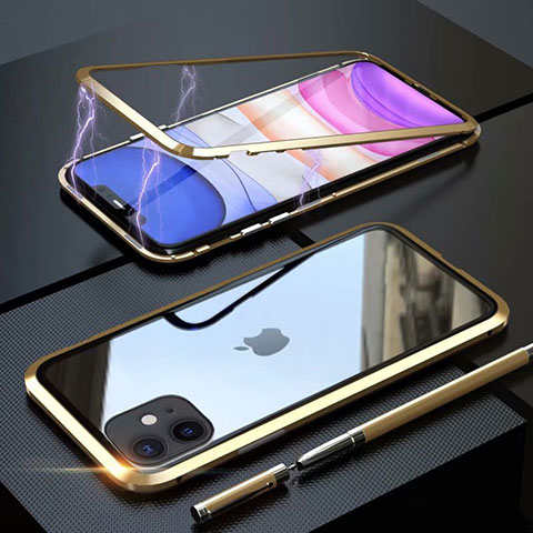 Funda Bumper Lujo Marco de Aluminio Espejo 360 Grados Carcasa M09 para Apple iPhone 11 Oro
