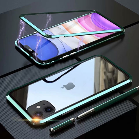 Funda Bumper Lujo Marco de Aluminio Espejo 360 Grados Carcasa M09 para Apple iPhone 11 Verde