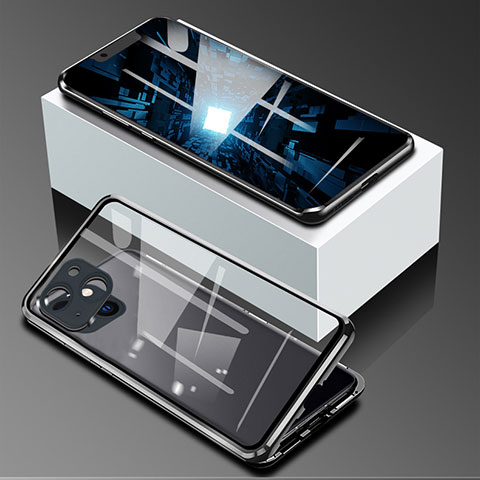 Funda Bumper Lujo Marco de Aluminio Espejo 360 Grados Carcasa M09 para Apple iPhone 13 Mini Negro