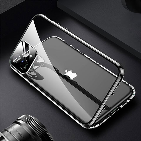 Funda Bumper Lujo Marco de Aluminio Espejo 360 Grados Carcasa M09 para Apple iPhone 14 Pro Negro