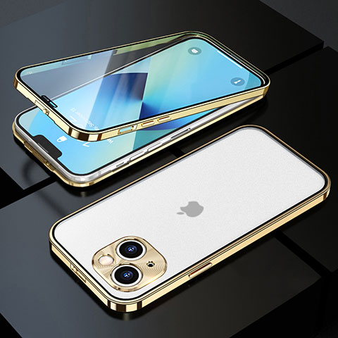 Funda Bumper Lujo Marco de Aluminio Espejo 360 Grados Carcasa M10 para Apple iPhone 13 Mini Oro