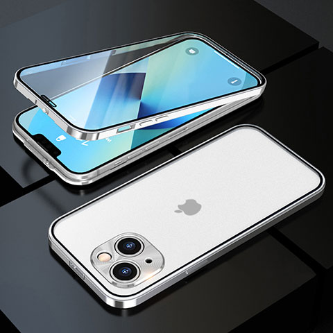 Funda Bumper Lujo Marco de Aluminio Espejo 360 Grados Carcasa M10 para Apple iPhone 13 Plata