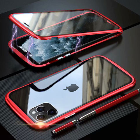 Funda Bumper Lujo Marco de Aluminio Espejo 360 Grados Carcasa M11 para Apple iPhone 11 Pro Max Rojo