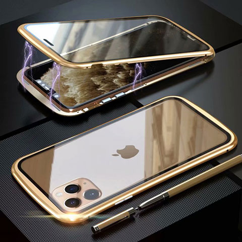 Funda Bumper Lujo Marco de Aluminio Espejo 360 Grados Carcasa M11 para Apple iPhone 11 Pro Oro