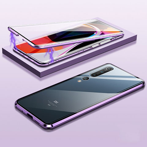 Funda Bumper Lujo Marco de Aluminio Espejo 360 Grados Carcasa M11 para Xiaomi Mi 10 Morado