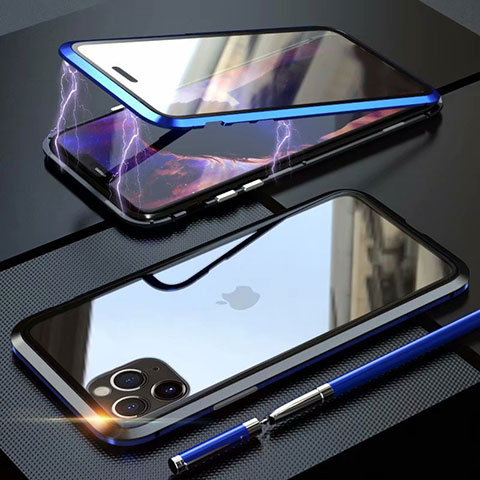 Funda Bumper Lujo Marco de Aluminio Espejo 360 Grados Carcasa M12 para Apple iPhone 11 Pro Max Azul